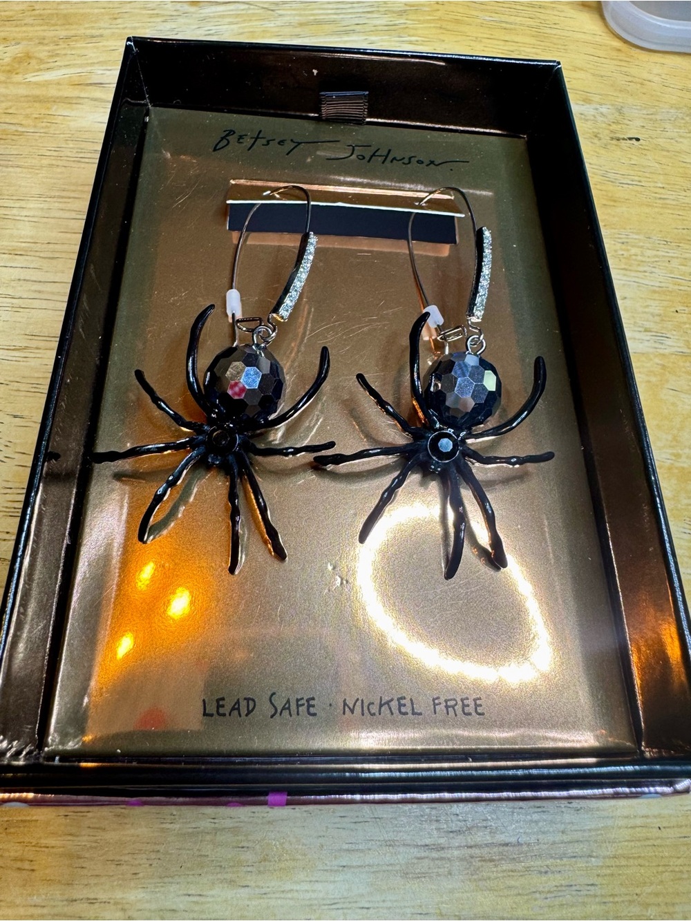 Betsey Johnson Black Spider Drop Earrings with Faceted Beads - Picture 2 of 6